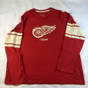 Detroit Red Wings LOGO Shirt XL CCM NHL Hockey Red Long Sleeve Rare